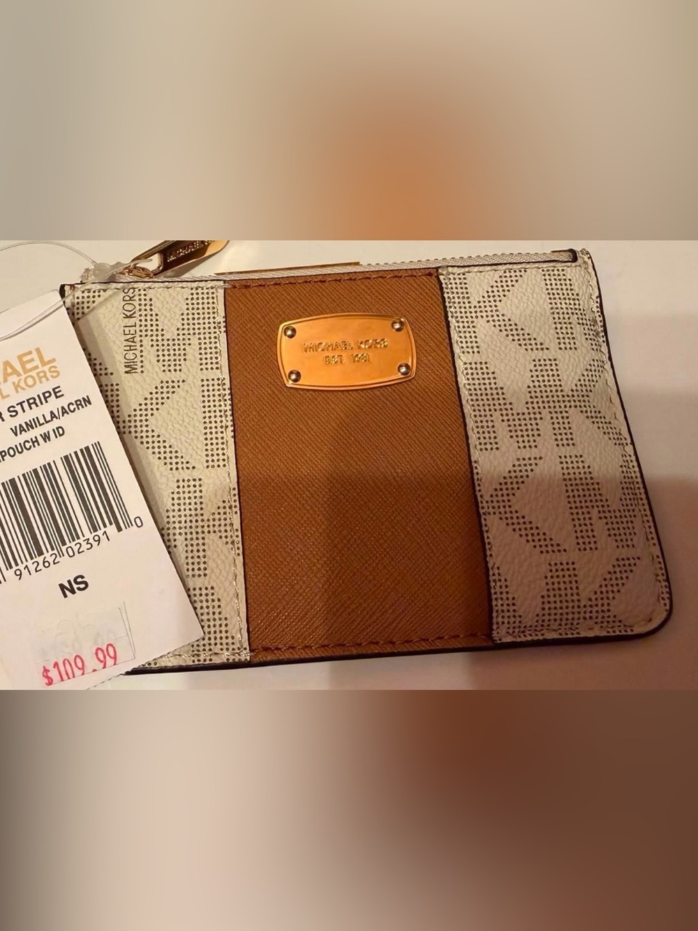 Michael Kors Brown and Cream Signature Leather Card Holder